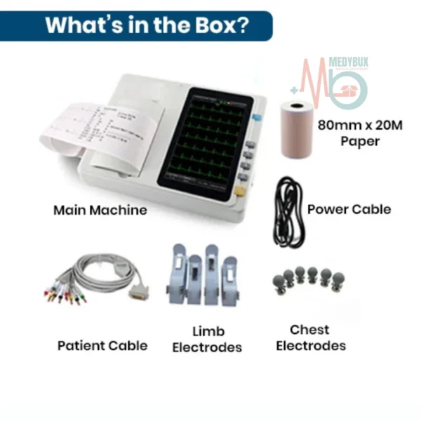 3 Channel ECG Machine 7 Inch Touch Screen and 5 ECG Paper Rolls with 1 Year Warranty