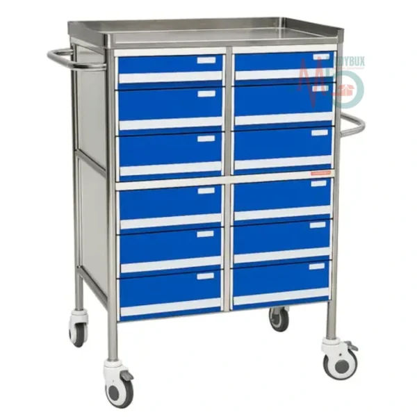 Crash Cart Trolley – Double Drawers SS 304 Grade Stainless Steel