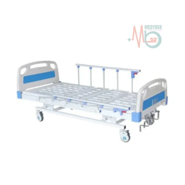 ICU Hospital Bed 5 function Mechanical With Wheels, Collapisable Railings and Mattress