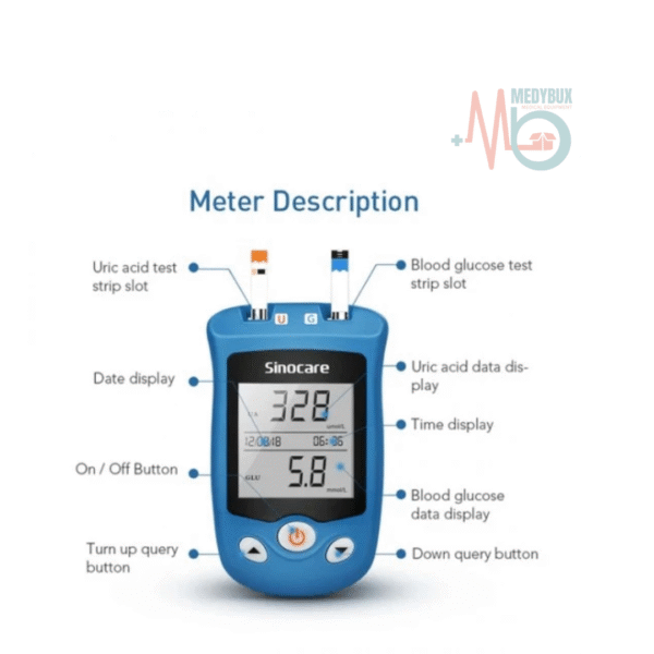 Sinocare Safe AQ UG Bi-Functional Blood Glucose & Uric Acid Meter - Image 3